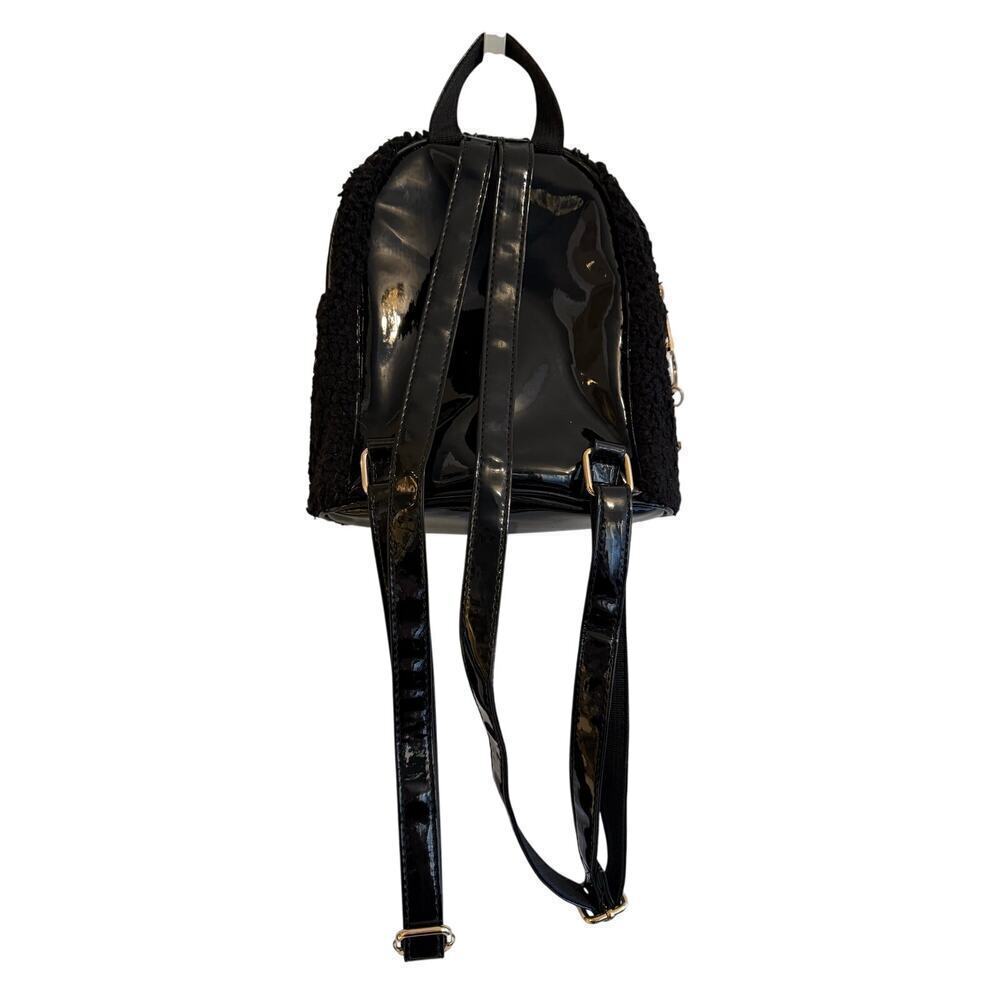 Mickey Mouse Black Sherpa Mini Backpack Gold Hardware Disney Parks Style - Picture 3 of 4